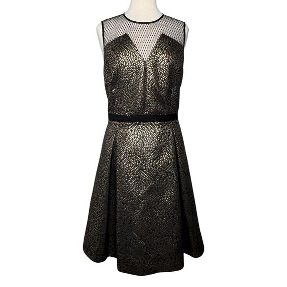 Draper James for Net-a-Porter Kara Dress 14 Gold Black Pleated Cocktail (NWT!) - Picture 1 of 15